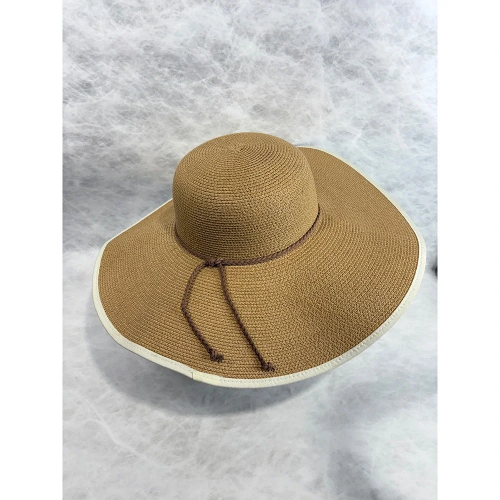 Woven Wide‎ Brim Sun Hat Tan Straw Paper Braid Tassel Beach Summer 56-58cm